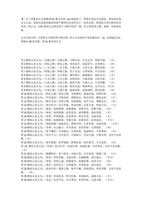 【一目了然】姓名五格数理-81数吉凶表.